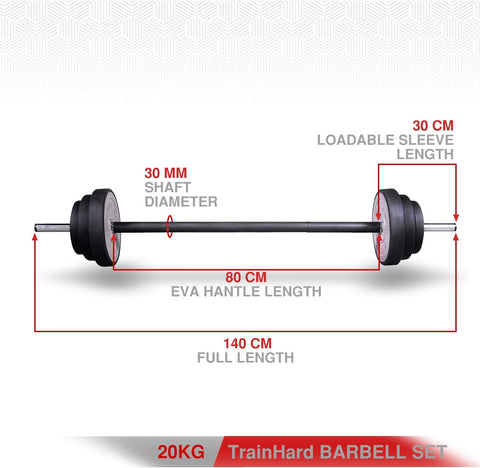 Train Hard® Hantelset mit Langhantelstange von 140 cm, mit Gewichte